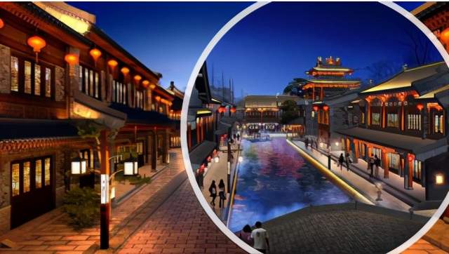 上项目,河道行船,门前流水,店铺设计充分考虑营商需要,非临街,即临水