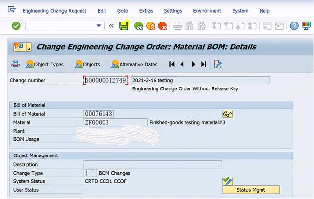 SAP PP使用ECR去修改BOM主資料