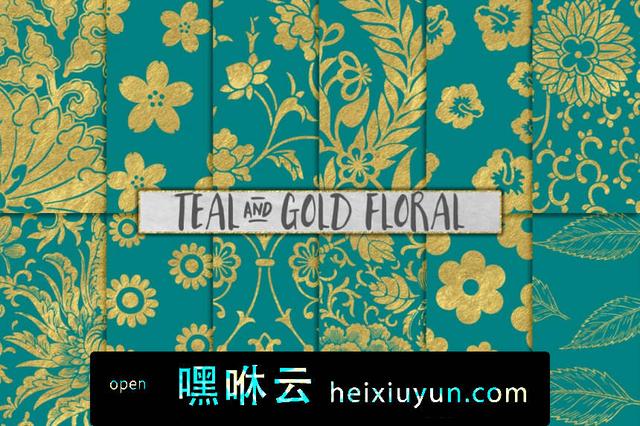 深青色和金花背景纹理素材teal And Gold 嘿咻云