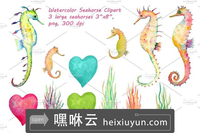 手绘水彩海马设计素材watercolor Seahorse Clipart 嘿咻云