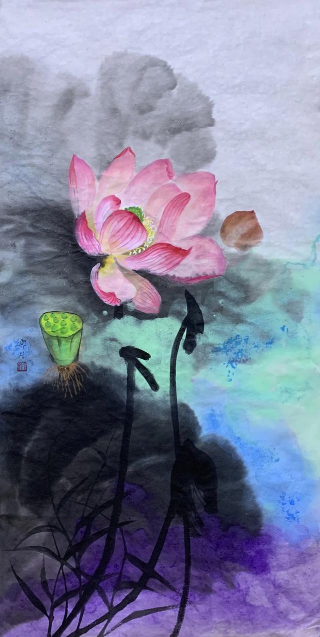 荷舞清风颂党恩丨田继学笔墨精湛濡丹青芳心静如水中莲