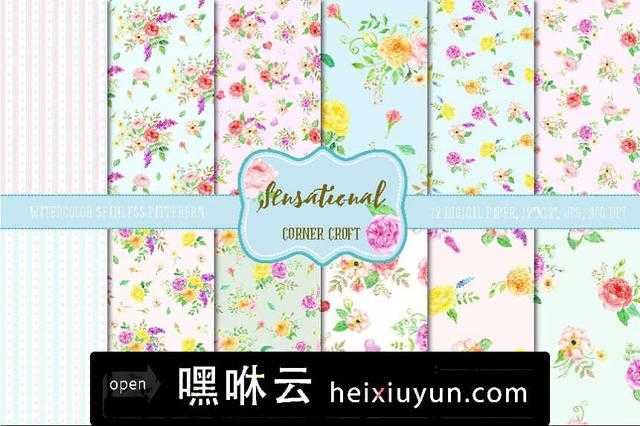 手绘水彩花卉无缝背景设计素材Watercolor Pattern Sensational #558198 