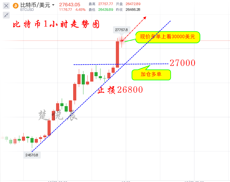 楚悦辰：2020年最后三天比特币现价27500做多，上看3万美元2