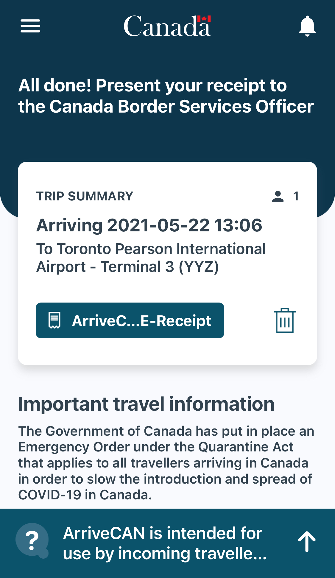 The latest regulations and guidelines related to ArriveCAN for entry