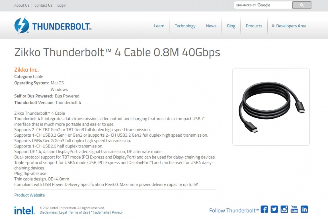 Intel opens Thunderbolt 4 cable certification, compatible with USB4
