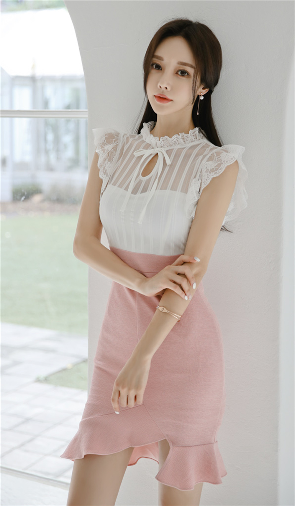 孙允珠丨醉香秋桃油彩粉透露珠拼搭裙