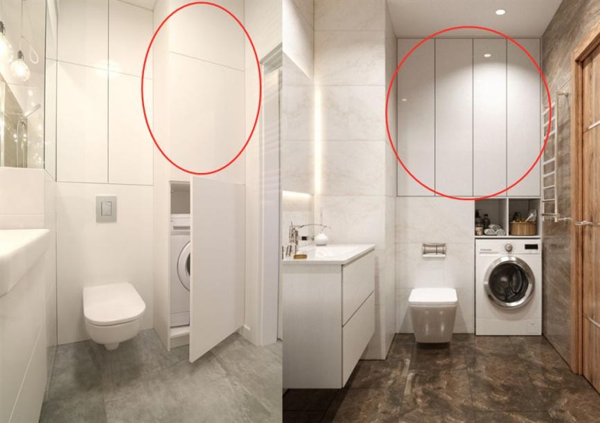 Build a fake wall and hang a toilet, and also have a washing machine