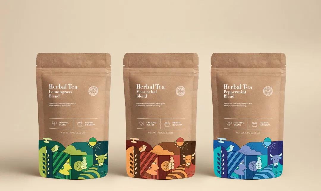 When kraft paper meets flat illustration design, simple tea packaging ...