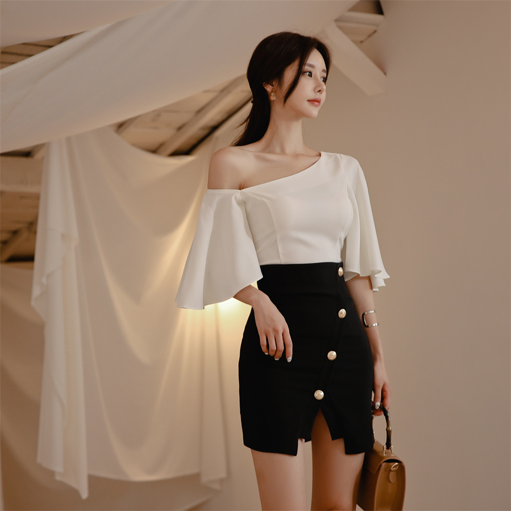 孙允珠丨秋雅莲子银杏花扇氤氲露肩裙