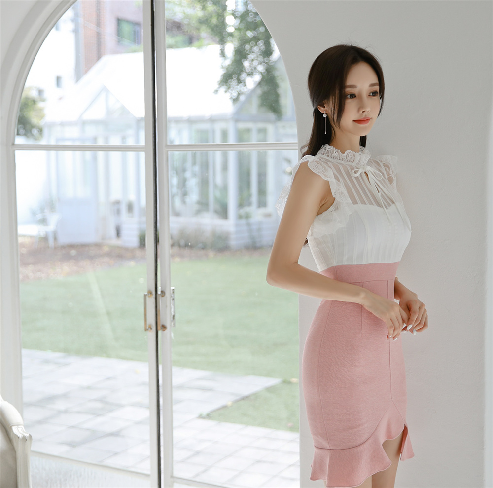 孙允珠丨醉香秋桃油彩粉透露珠拼搭裙