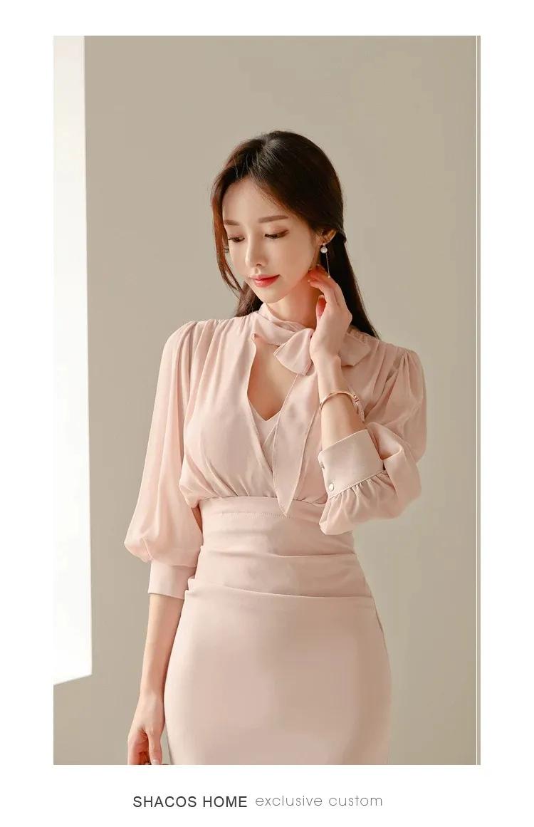 Sun Yunzhu celebrity OL temperament V-neck tie slim dress fashionable ...