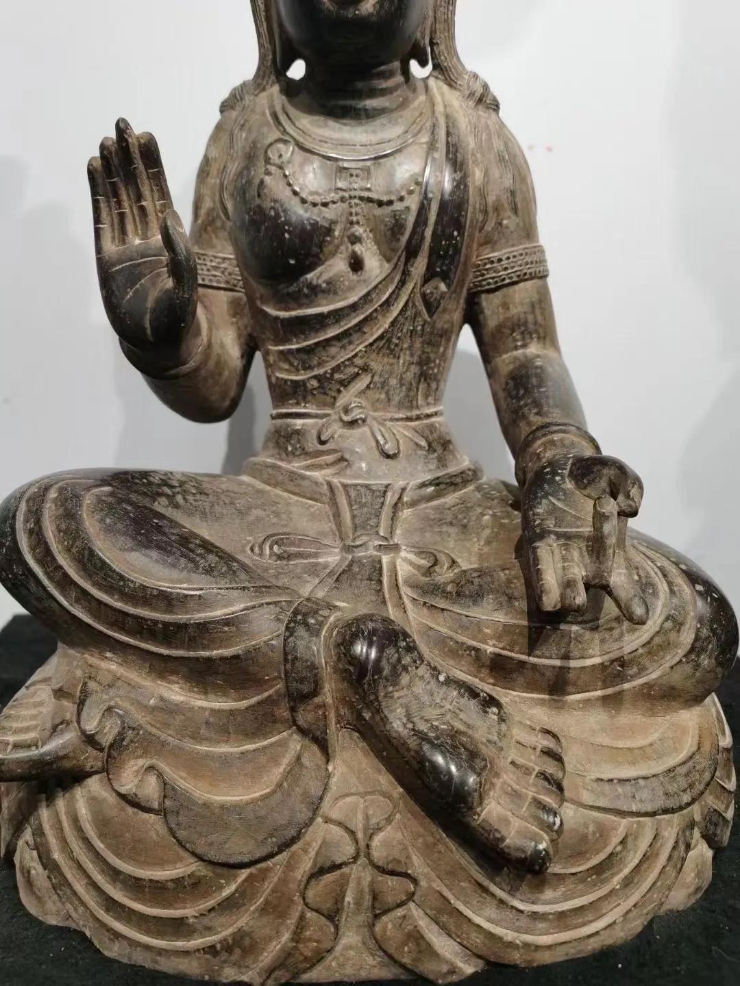 Bluestone sitting Guanyin statue - iNEWS