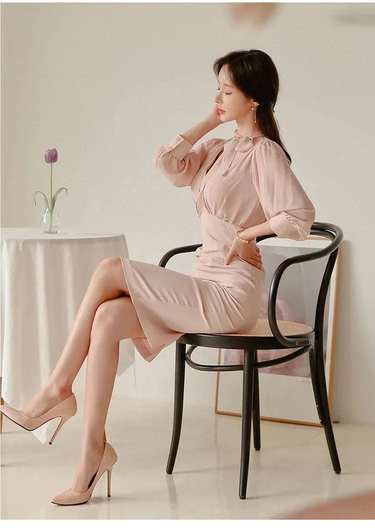 Sun Yunzhu celebrity OL temperament V-neck tie slim dress fashionable ...