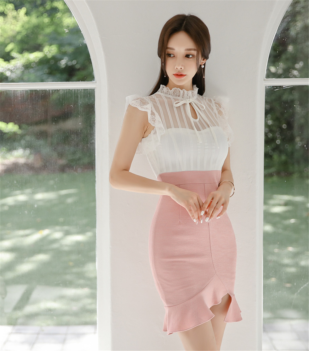 孙允珠丨醉香秋桃油彩粉透露珠拼搭裙