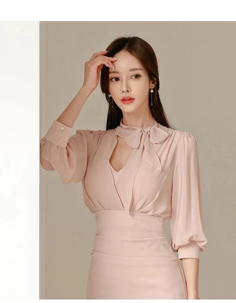 Sun Yunzhu celebrity OL temperament V-neck tie slim dress fashionable ...