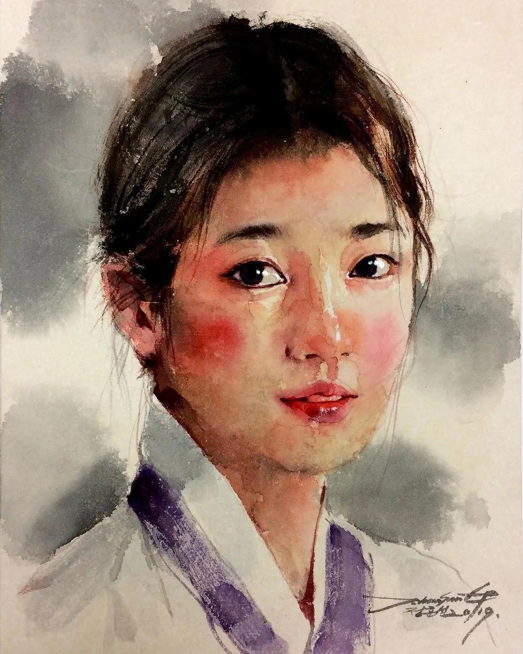 Korean painter j.hunsung's watercolor head painting appreciation iNEWS