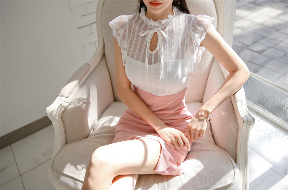 孙允珠丨醉香秋桃油彩粉透露珠拼搭裙