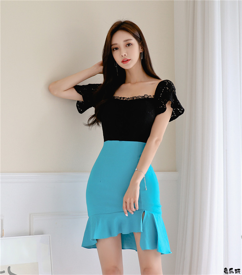 孙允珠：冰蓝混合鸡尾酒幽雅鱼尾洋裙