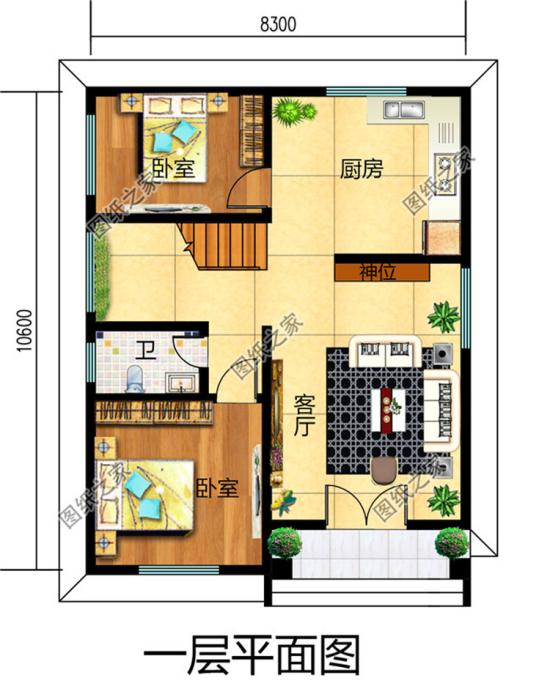 The design drawing of a two-story building of 80 square meters, with ...